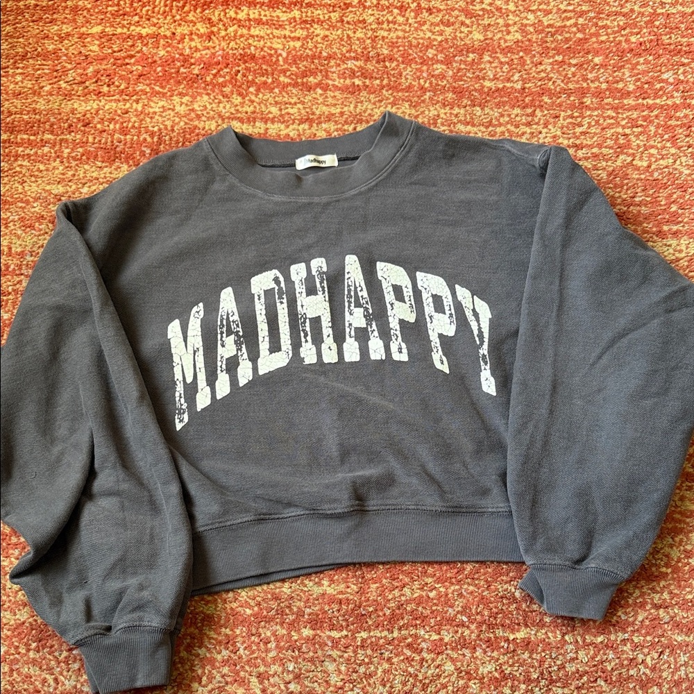 Madhappy Washed Charcoal Cropped Sweatshirt with White Logo